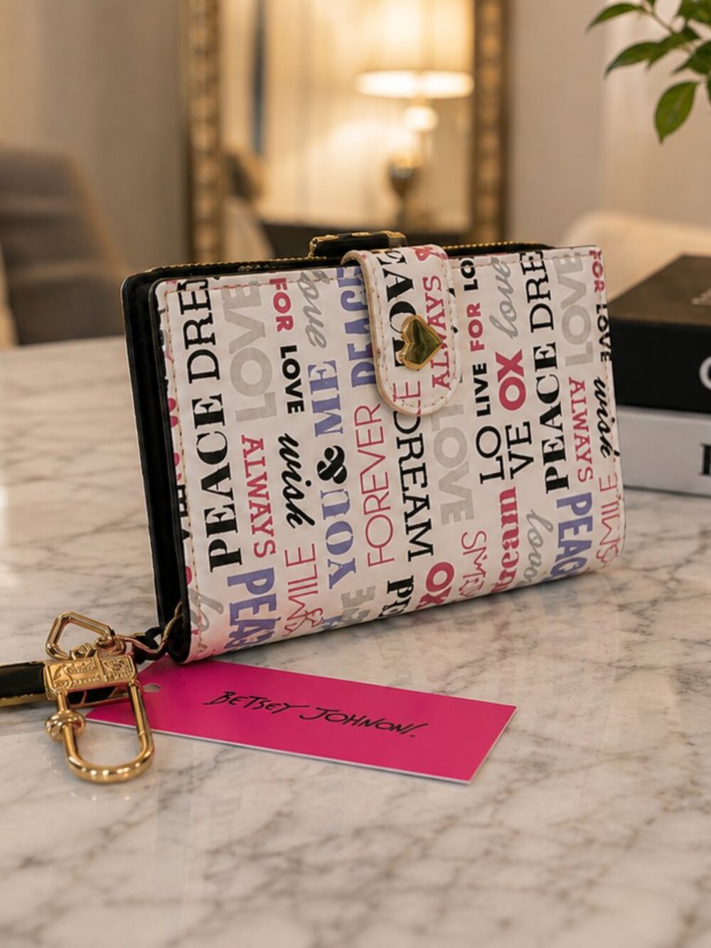 Betsey Johnson Graphic Print Snap Wallet Gold Hardware NWT